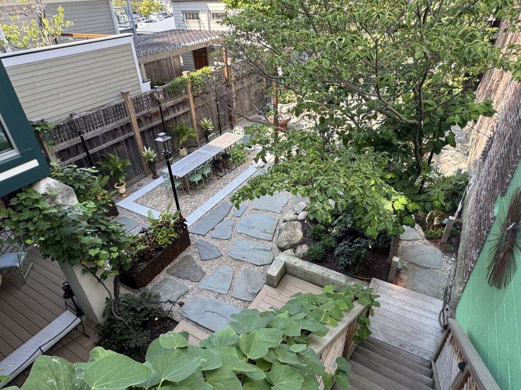 Shade garden walkway with hostas