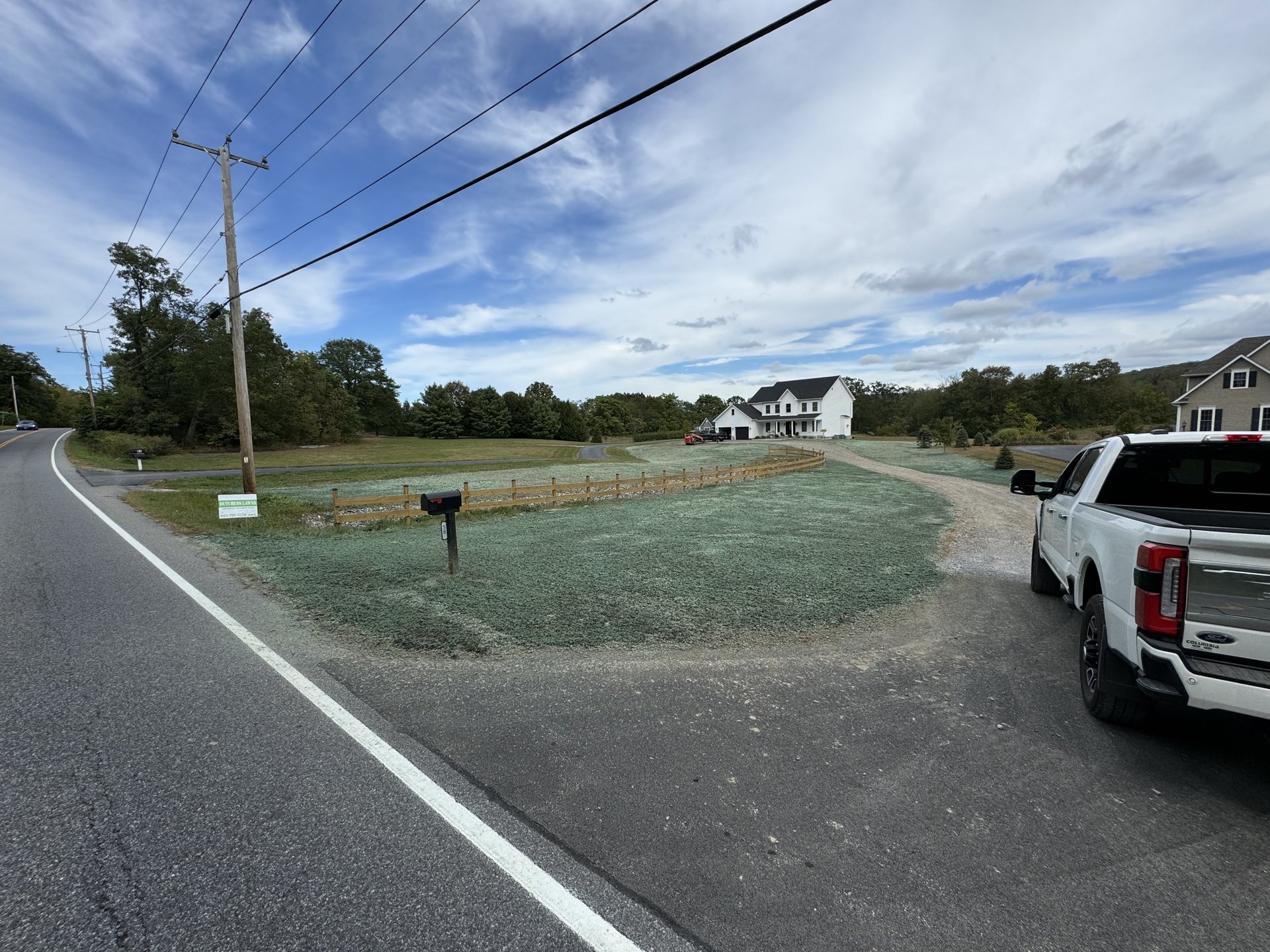 New lawn seeding with hay roadside in Dutchess County NY